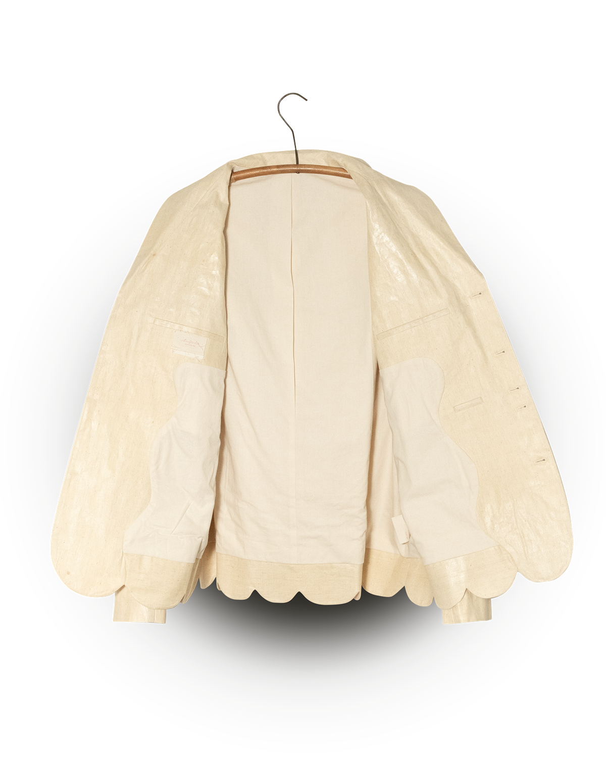 Chaqueta de traje color blanco huevo con solapas equivocadas (2023)