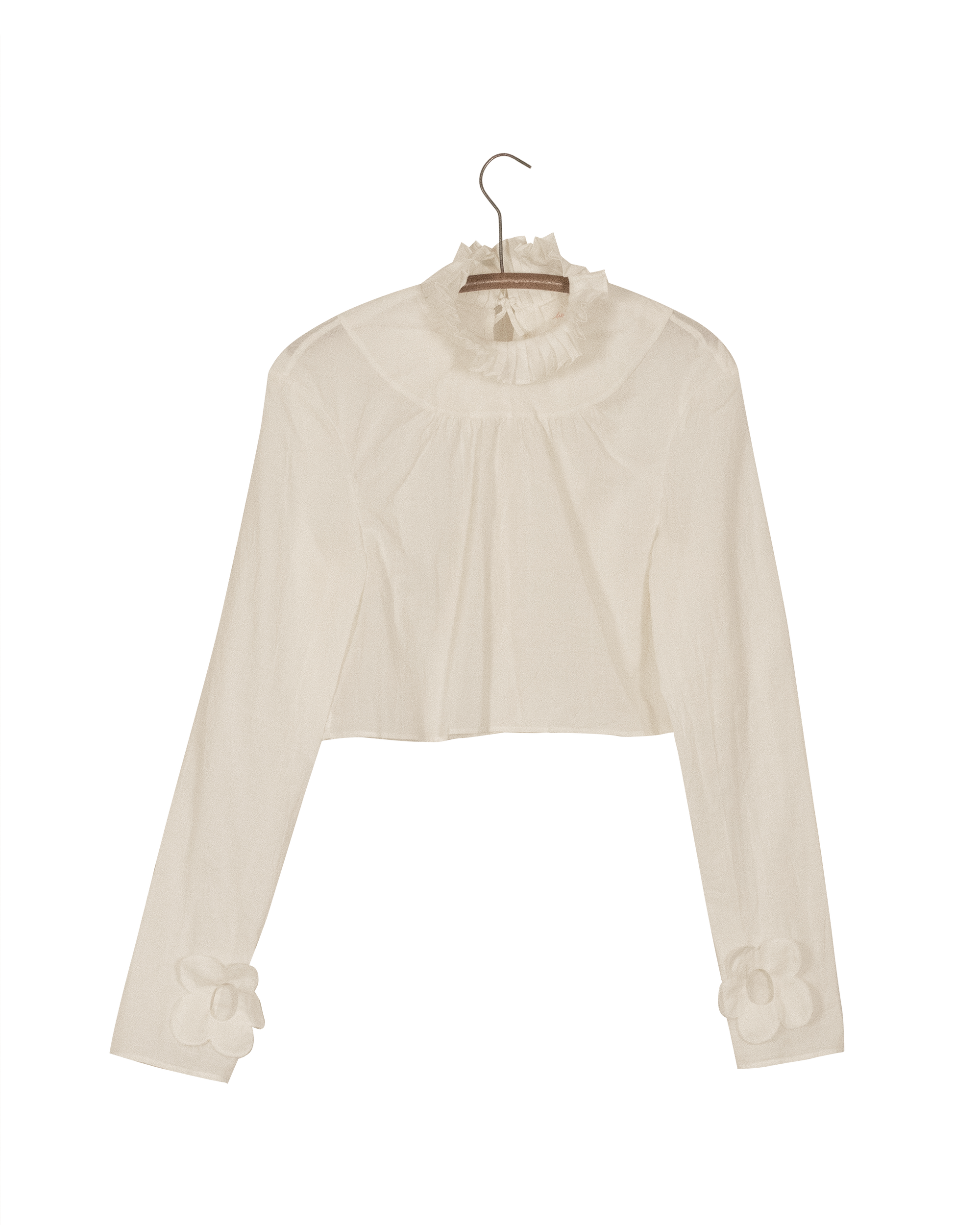 Ruff Collar Long Sleeve Woven T